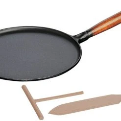 Staub 11" Cast Iron Crepe Pan With Spreader & Spatula | Matte Black