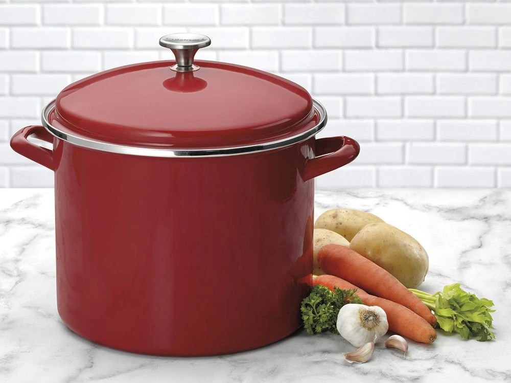 Cuisinart Chef's Classic 12-Quart Enamel On Steel Stockpot With Cover | Red 3 Cuisinart Chef's Classic 12-Quart Enamel On Steel Stockpot With Cover | Red - Image 2